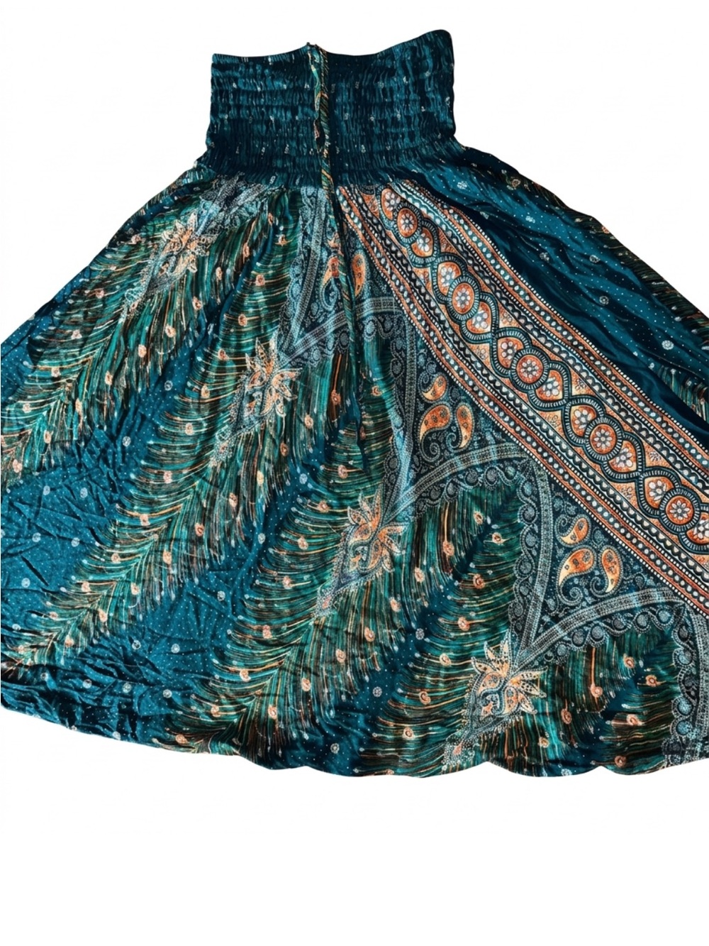 Joob Joob Teal & Gold Peacock Bohemian Harem Pants Size Small GUC